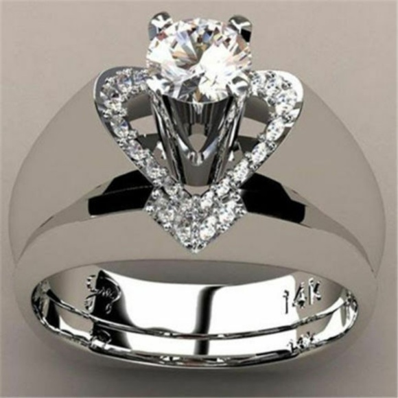 Jewelry - 💍Silver Heart💍Wide Band💍Engagement Ring💍 Jewelry - 💍Silver Heart💍Wide Band💍Engagement Ring💍
